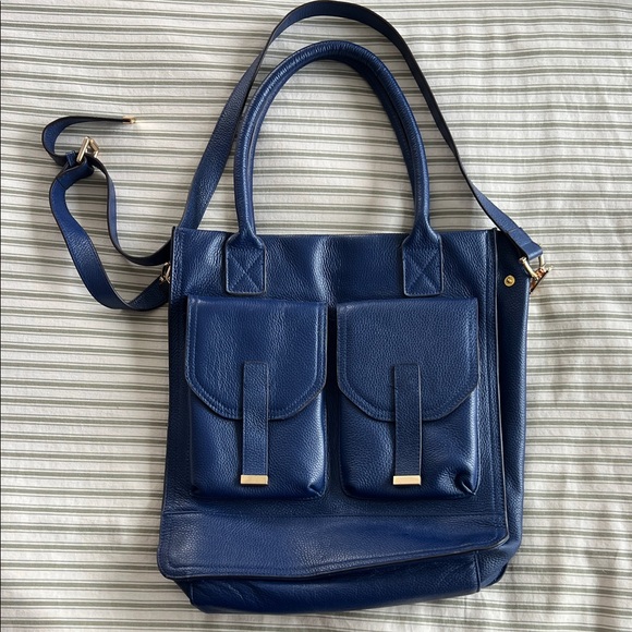 Kristen Bell For Erica Anenberg Handbags - Kristen Bell for Erica Anenberg - Elegant Blue Leather Tote Bag